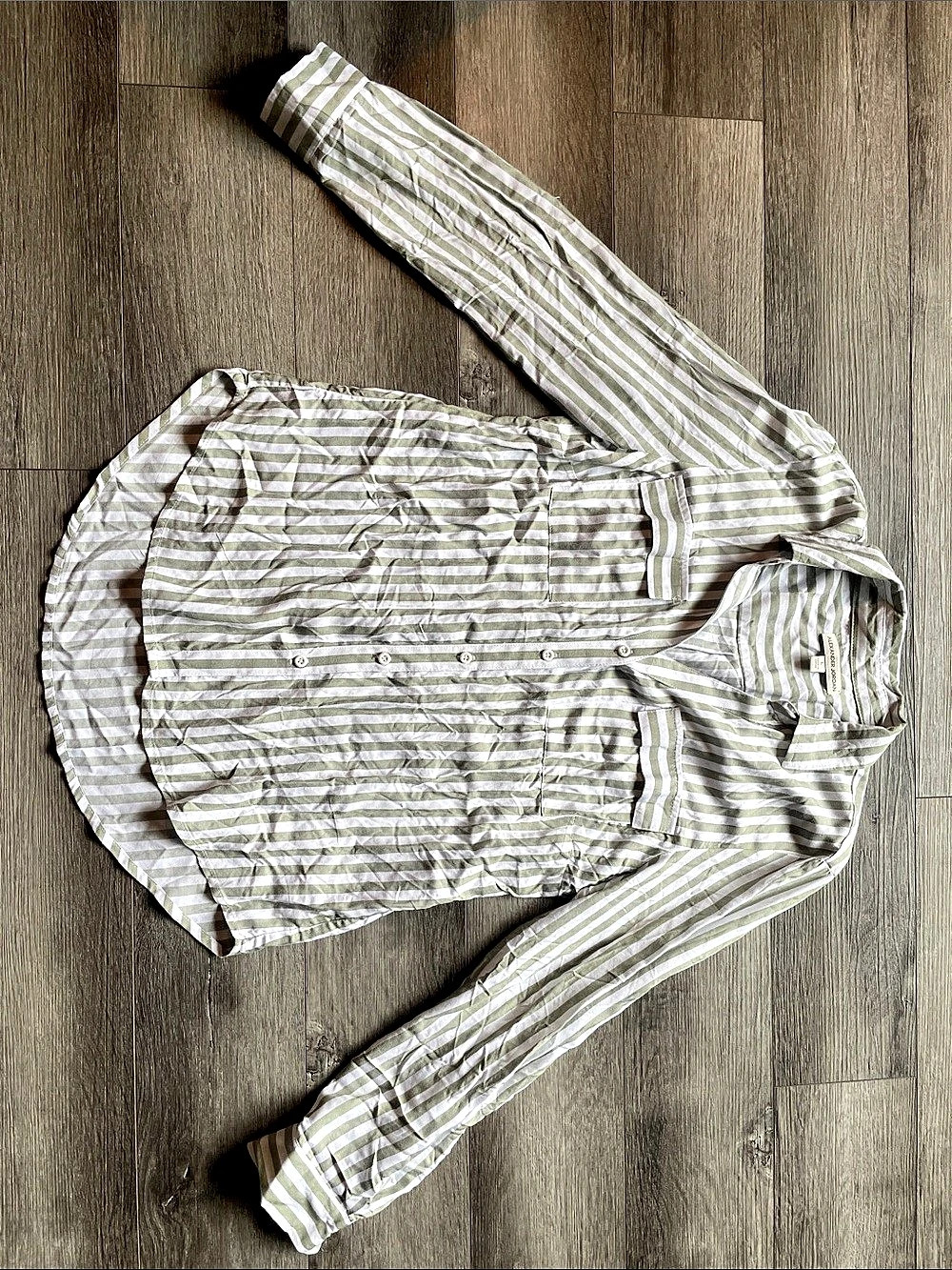 Alexander Jordan Striped Button Down in Green & White Size Large